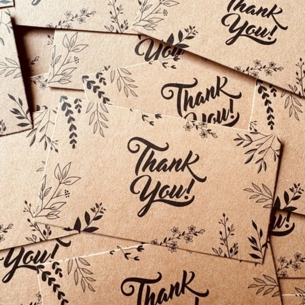 25 Kraft Paper Thank You Cards (2x3.5in)